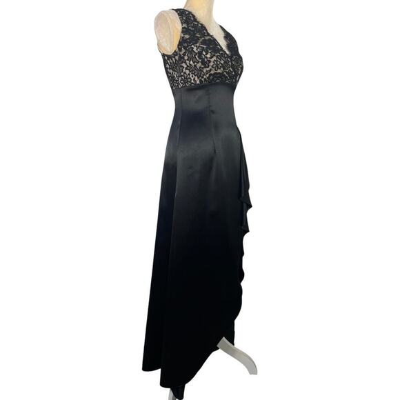 Scott McClintock Black Satin Maxi Dress Size 4 Formal Prom Wedding Cocktail - Picture 8 of 15